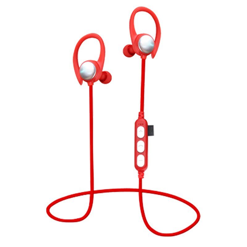Hook Over the Ear Bluetooth Headset Earbud with MicroSD MUSIC Slot MST7 (Red)